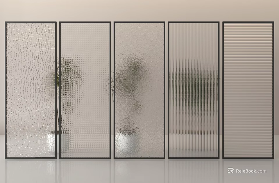 Modern Glass Room Dividers With Textured And Ribbed Glass Panels For Interior Space 3d model 