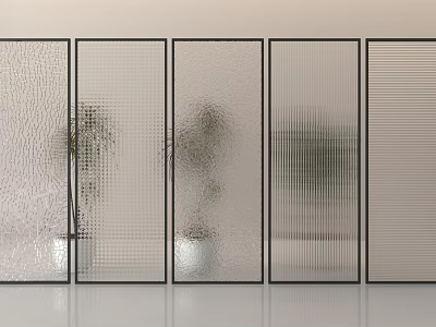 Modern Glass Room Dividers With Textured And Ribbed Glass Panels For Interior Space 3d model