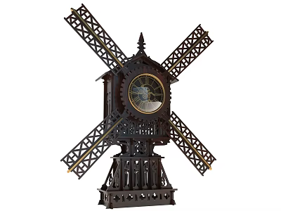 Antique Windmill Shaped Wooden Carved Standing Clock With Intricate Frame Design 3d model