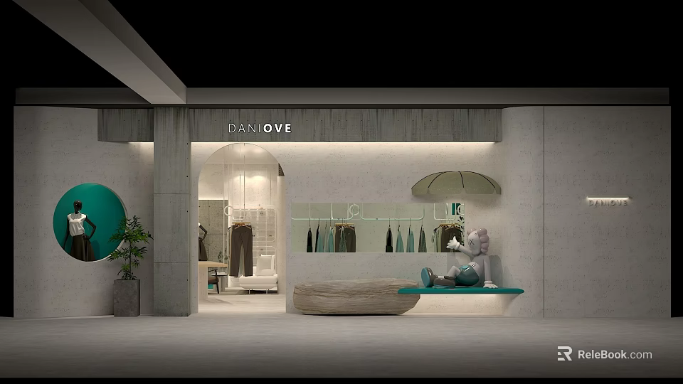 DENLOVE Clothing Store Interior With Clothes Display Seating Area And Plant 3d model 