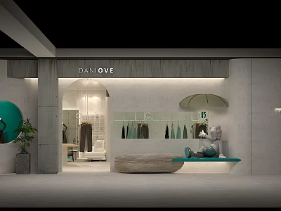 DENLOVE Clothing Store Interior With Clothes Display Seating Area And Plant 3d model