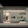 DENLOVE Clothing Store Interior With Clothes Display Seating Area And Plant
