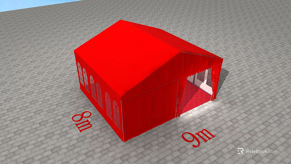 Red Event Tent Structure With 8m And 9m Dimensions For Outdoor Use 3d model 