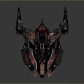 Futuristic Cosmic Spaceship With Dark Exterior Red Patterned Details And Multiple Illuminated Wings