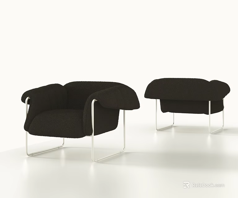 Modern Black Leisure Chairs With Sleek Metal Frame And Minimalist Design 3d model 