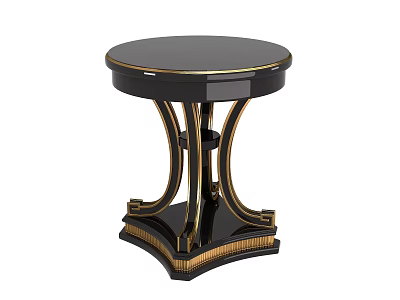 Elegant Black Round Side Table with Gold Accents and Curved Metal Base for Modern Decor 3d model