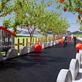 Scenic Pomegranate Picking Garden With Stone Path Stone Mill Decorations Red Lanterns And Mountain View