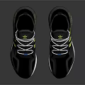 Adidas Modern Sporty Sneakers With Dark Upper Yellow Green Stripes White Laces And White Sole