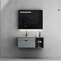 Wall Mounted Bathroom Vanity With Black Lighted Mirror Gray Wall Cabinet Green Plant Pendant Lights