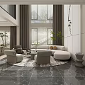 Modern Duplex Living Room With White Curved Sofa Circular Rug And Abstract Wall Art