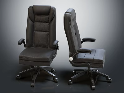 Black Leather Office Chair With Ergonomic Armrests And Swivel Wheeled Base 3d model
