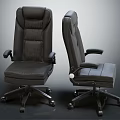 Black Leather Office Chair With Ergonomic Armrests And Swivel Wheeled Base