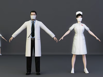 Group of Medical Staff Including Doctors and Nurses in White Uniforms 3d model