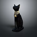 Elegant Black Cat Statue Furniture Decor With Golden Collar And Base
