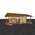 Wooden Pavilion Structure With Sloped Roof Railing And Decorative Paintings On Stone Pavement