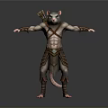 Muscular Man With Rat Head In Warrior Outfit Holding Bow And Standing