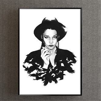 Modern Figure Painting Simple Black and White Decorative Painting 3d model