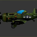 Vintage Green Airplane with Blue Cockpit Canopy and White Stars on Wings Propeller Design