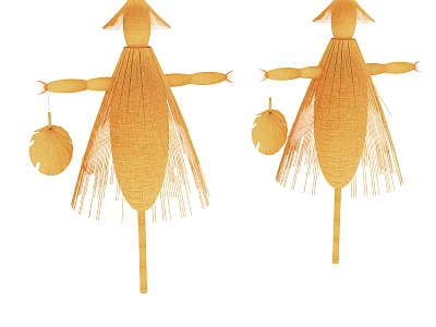 Handmade Yellow Straw Dolls With Tassels And Traditional Decorative Design 3d model