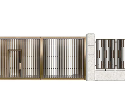 Modern Architectural Building Facade With Vertical Metal Slats And Stone Wall Design 3d model
