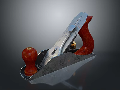 Vintage Hand Plane With Metal Body And Red Wooden Handle For Woodworking 3d model