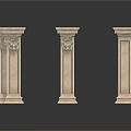 Three Classical Stone Columns With Ornate Carved Decorative Architectural Details