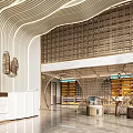 Modern Beauty Hair Salon Interior With Wavy Ceiling White Reception Counter And Marble Floor