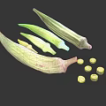 Fresh Green Okra Vegetables Sliced and Whole Arranged on White Background