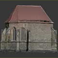 European Architecture Design With Red Roof Stone Walls And Gothic Arch Windows
