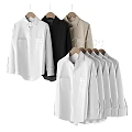 Casual White Black And Beige Long Sleeve Shirts Hanging On Wooden Hangers Multiple Pieces
