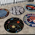Colorful Round Rugs with Space Sports Geometric Nautical Designs for Home Floor Decor