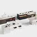 Modern Bar Counter Design With Marble Top Wooden Cabinets And Black Bar Stools