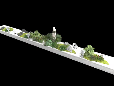 Zen Karesansui Dry Landscape Garden With Moss Covered Stones Small Plants And Raked Sand 3d model