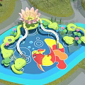 Kids Play Area With Lotus Shaped Structure Blue Water Lily Pads And Colorful Fish