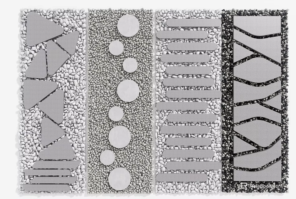 Creative Stepping Stones Design With Circular Patterns Linear Strips And Geometric Shapes 3d model 