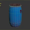 Blue Household Barrel With Brown Lid And Metal Ring Handle Design