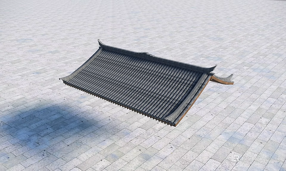 Traditional Architectural Roof Component With Black Tiles Sloped Design And Decorative Eaves 3d model 