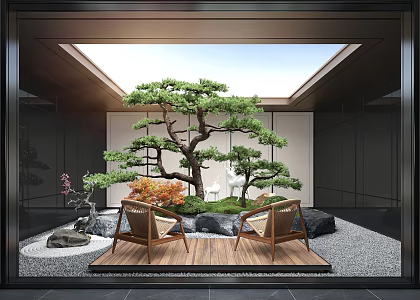 New Chinese Patio Courtyard Landscape Landscaping 3d model