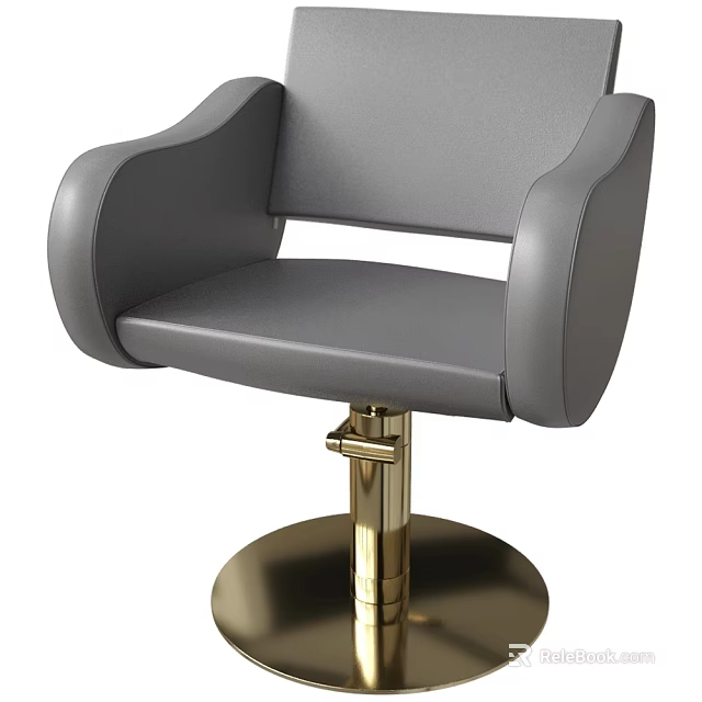 Gray Leather Leisure Chair With Gold Metal Swivel Base And Curved Armrest Design 3d model 