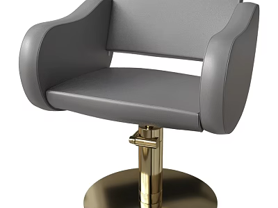 Gray Leather Leisure Chair With Gold Metal Swivel Base And Curved Armrest Design 3d model