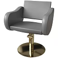 Gray Leather Leisure Chair With Gold Metal Swivel Base And Curved Armrest Design