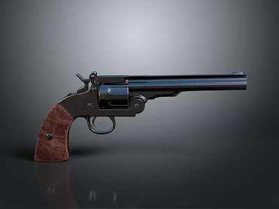Vintage Revolver Firearm With Black Barrel And Wooden Grip Detailed Design 3d model