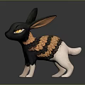 Fantasy Rabbit Creature With Black Body Orange Ears Scaled Pattern Yellow Eyes On Circular Base