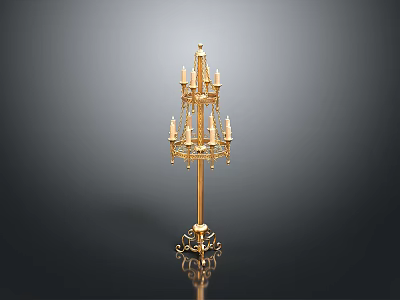 Standing Golden Ornate Candelabra With Multiple Arms And Intricate Base 3d model