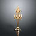 Standing Golden Ornate Candelabra With Multiple Arms And Intricate Base