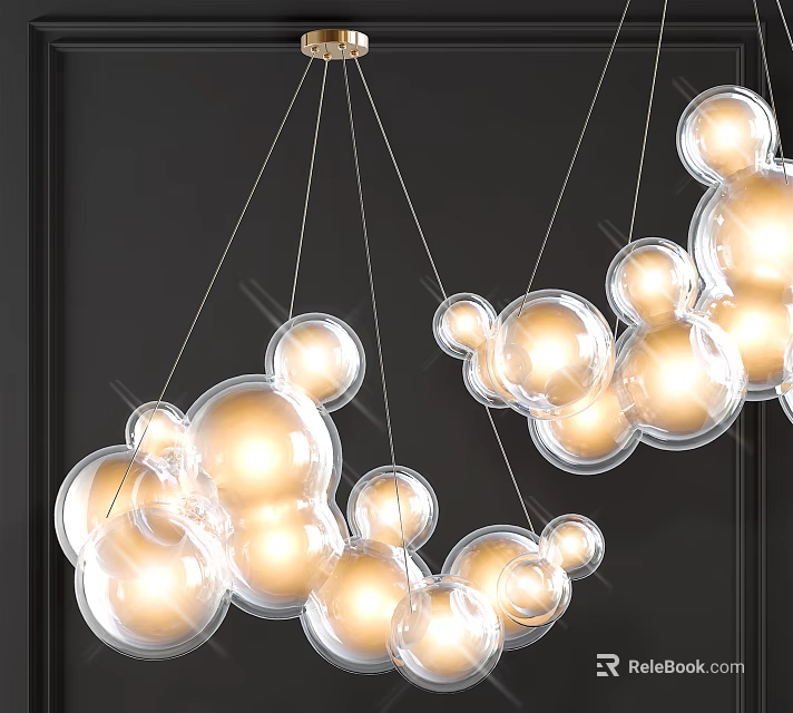 Modern Artistic Chandelier With Transparent Spherical Bulbs And Warm Light Glow 3d model 