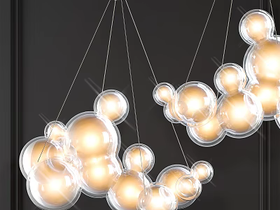 Modern Artistic Chandelier With Transparent Spherical Bulbs And Warm Light Glow 3d model