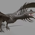 3D Rendered Dragon With Spread Wings Open Mouth And Sharp Fangs Against Gray Background