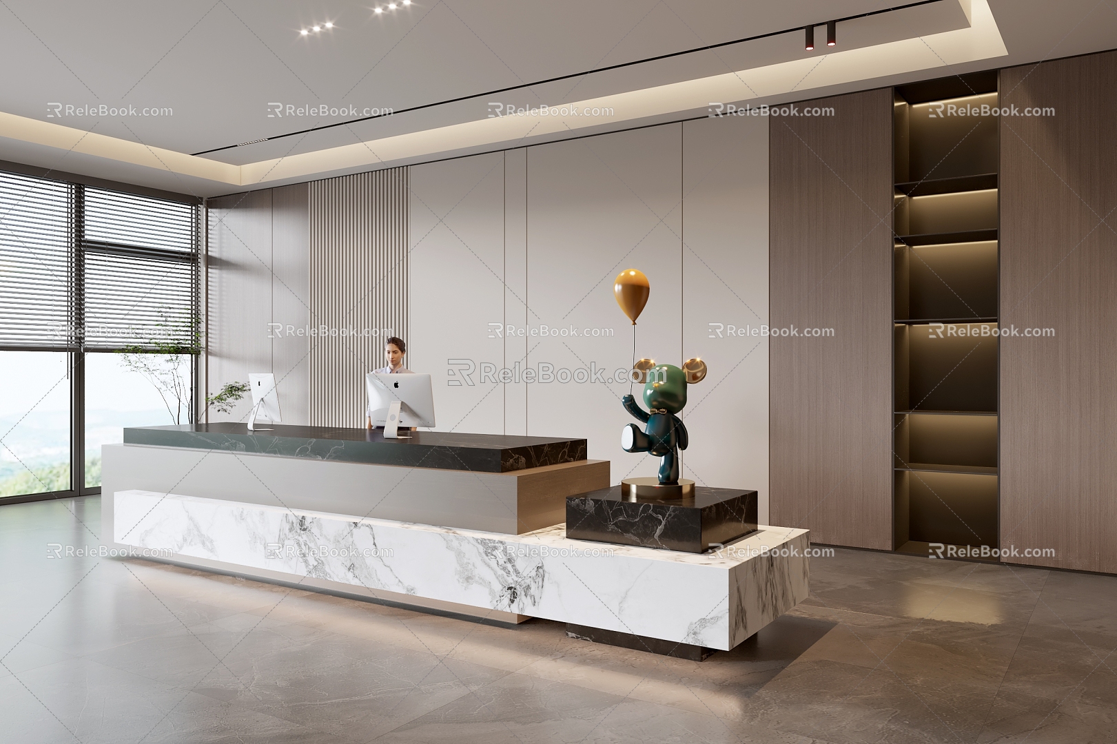 Modern company front desk background wall reception area bar desk reception desk hall simple lobby model