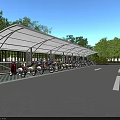 Modern Outdoor Motorcycle Parking Canopy With Covered Shelter And Green Trees Around